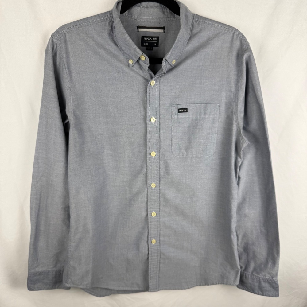 RVCA Gray Long Sleeve Button Down Slim Medium Classic‎ Business Casual Neutral